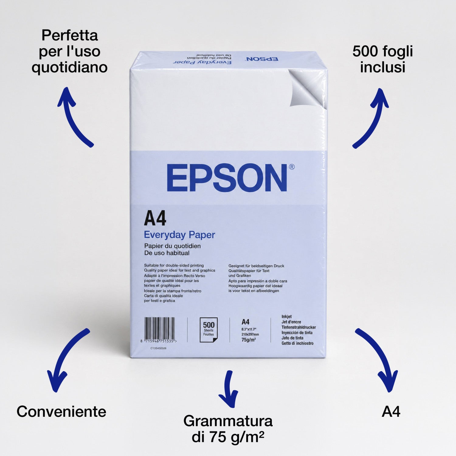 Epson Carta Everyday Paper A4 75 g/m2, 500 fogli