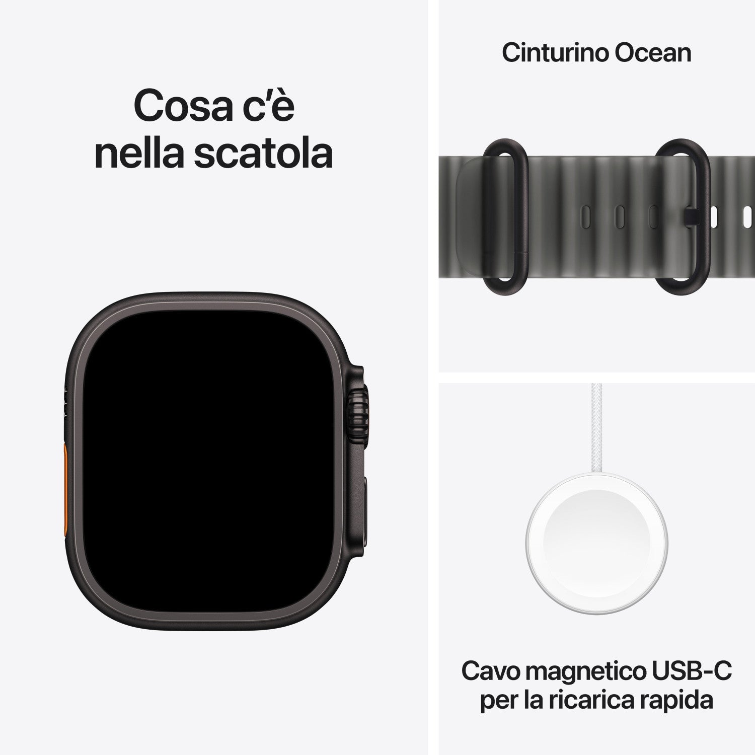 Apple Watch Ultra 4 GPS + Cellular, Cassa 49 mm in titanio nero con cinturino Ocean nero traslucido
