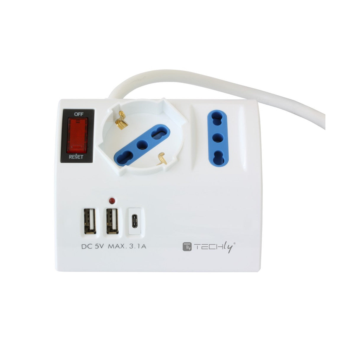 Techly Multipresa da Tavolo 3 Posti con 2 Porte USB-A e 1 Porta USB-C QC3.0