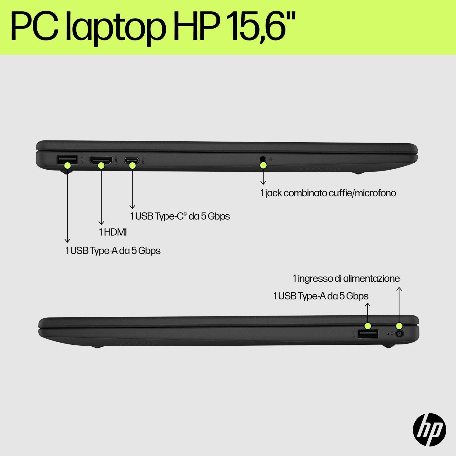 HP Laptop 15-fd0123nl Intel Core 3 100U Computer portatile 39,6 cm (15.6") Full HD 8 GB DDR5-SDRAM 512 GB SSD Wi-Fi 6 (802.11ax) Windows 11 Home Argento