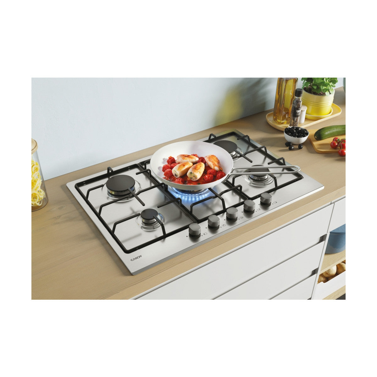 Candy Moderna CHW74WX piano cottura Acciaio inox Da incasso 75 cm Gas 5 Fornelli