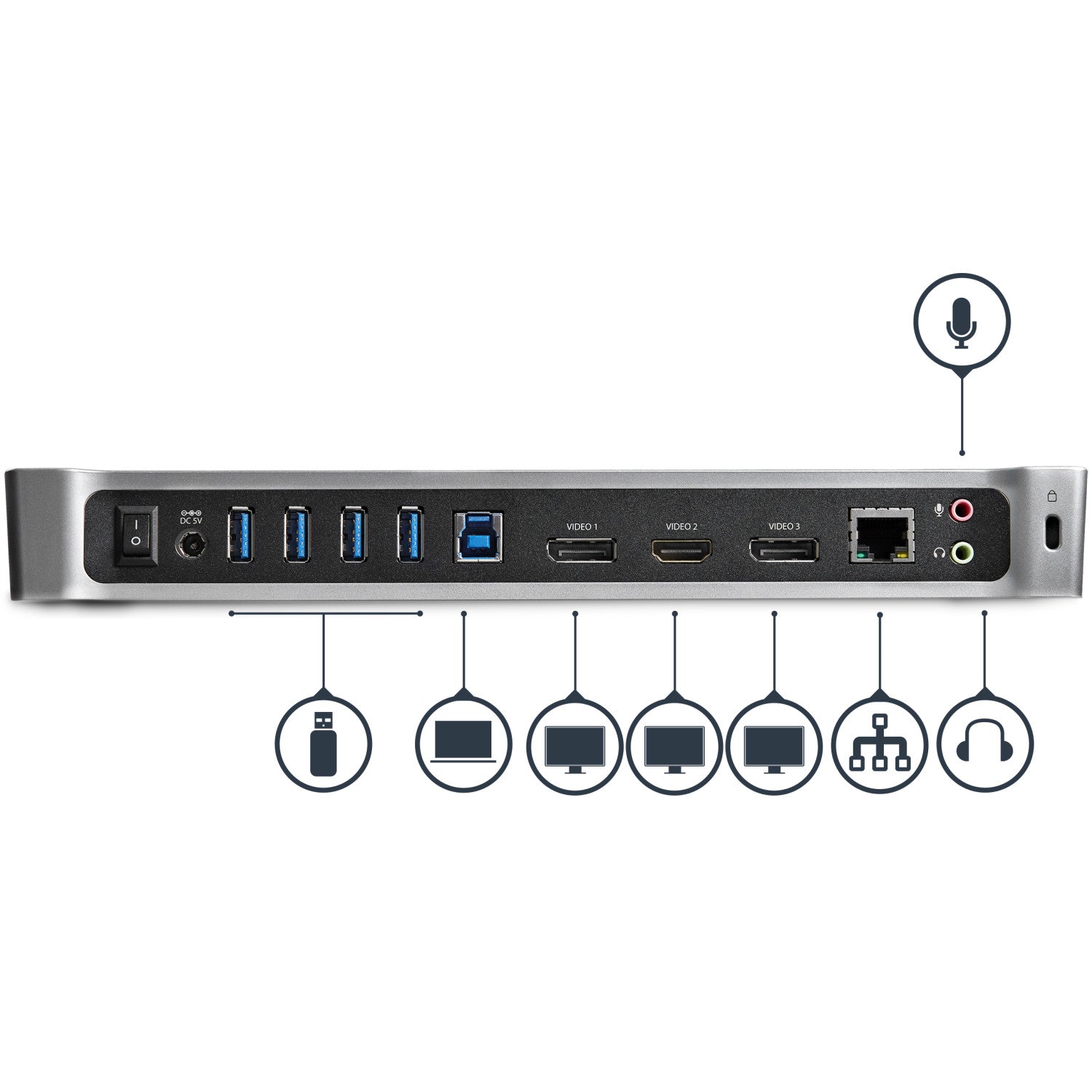 StarTech.com Docking station USB 3.0 a tre monitor - 1x HDMI - 2x DisplayPort - Dock portatile con Hub USB integrata a 5 porte e Gigabit Ethernet