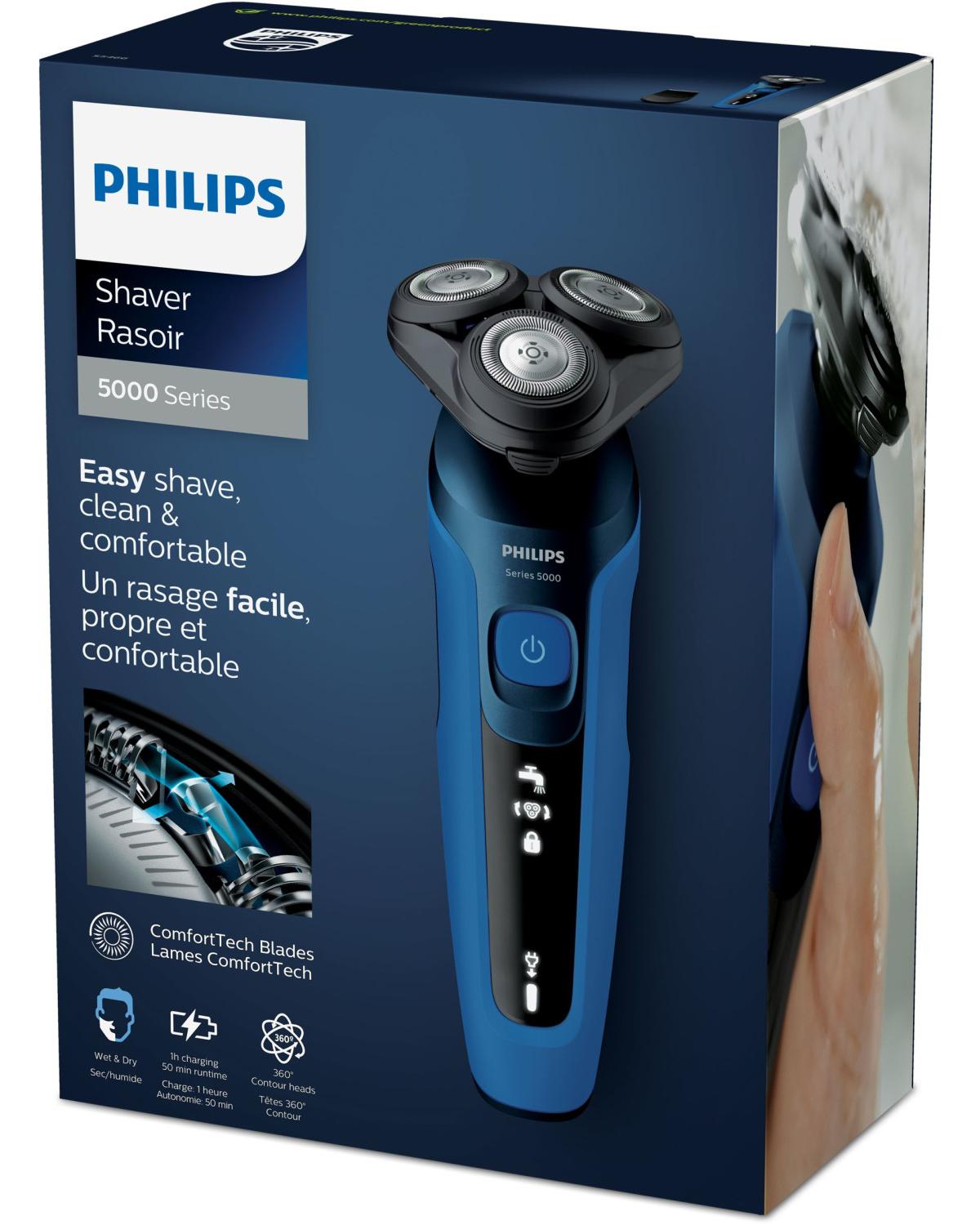Philips Rasoio Elettrico S5466/17 Shaver Series 5000 Wet e Dry 3 Testine Rotanti Cordless Ricaricabile