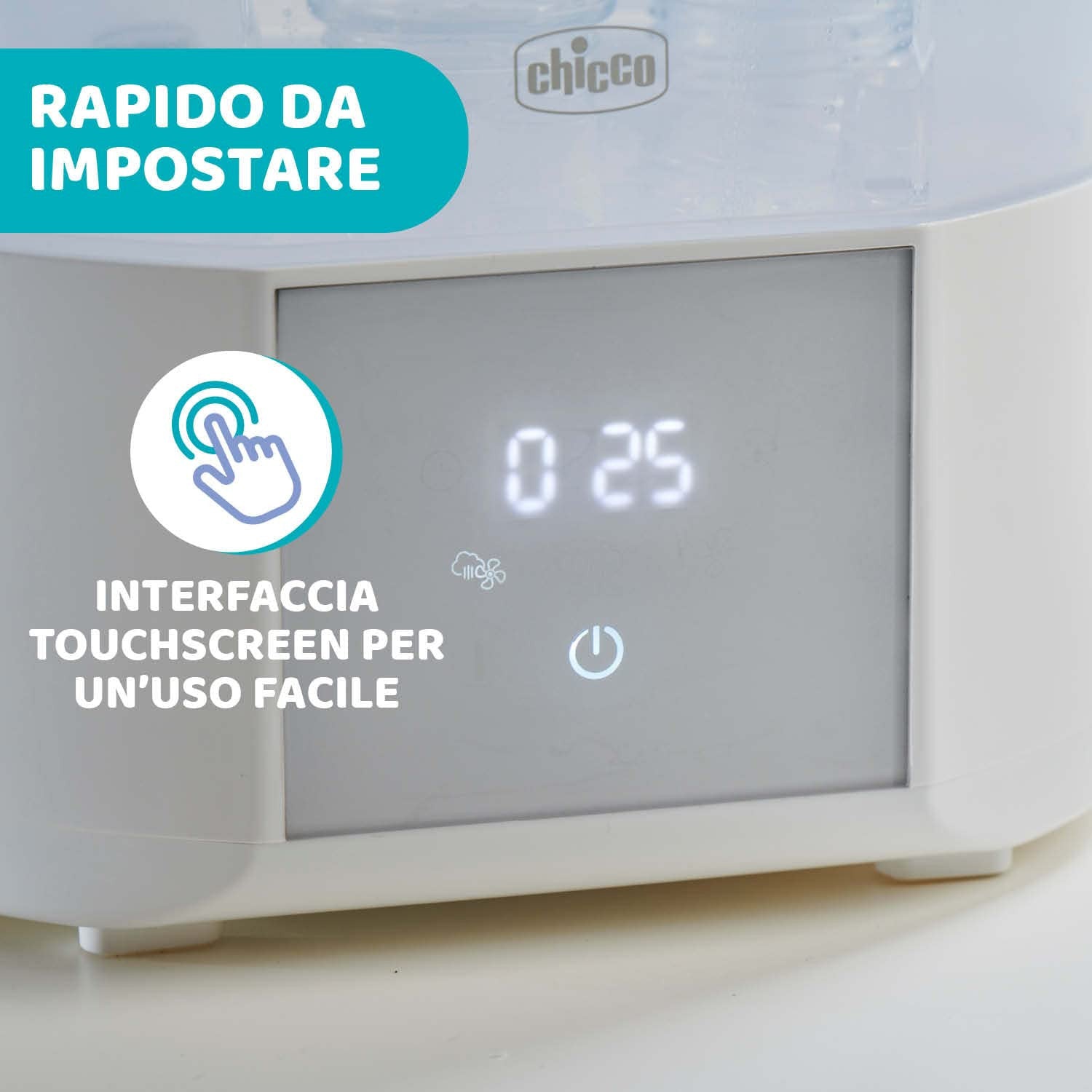 Chicco Sterilizzatore Con Asciugatura Per Biberon, Tiralatte E Ciucci, Fino A 6 Biberon Da 330 Ml, 2 Configurazioni, Vapore Naturale, Bianco