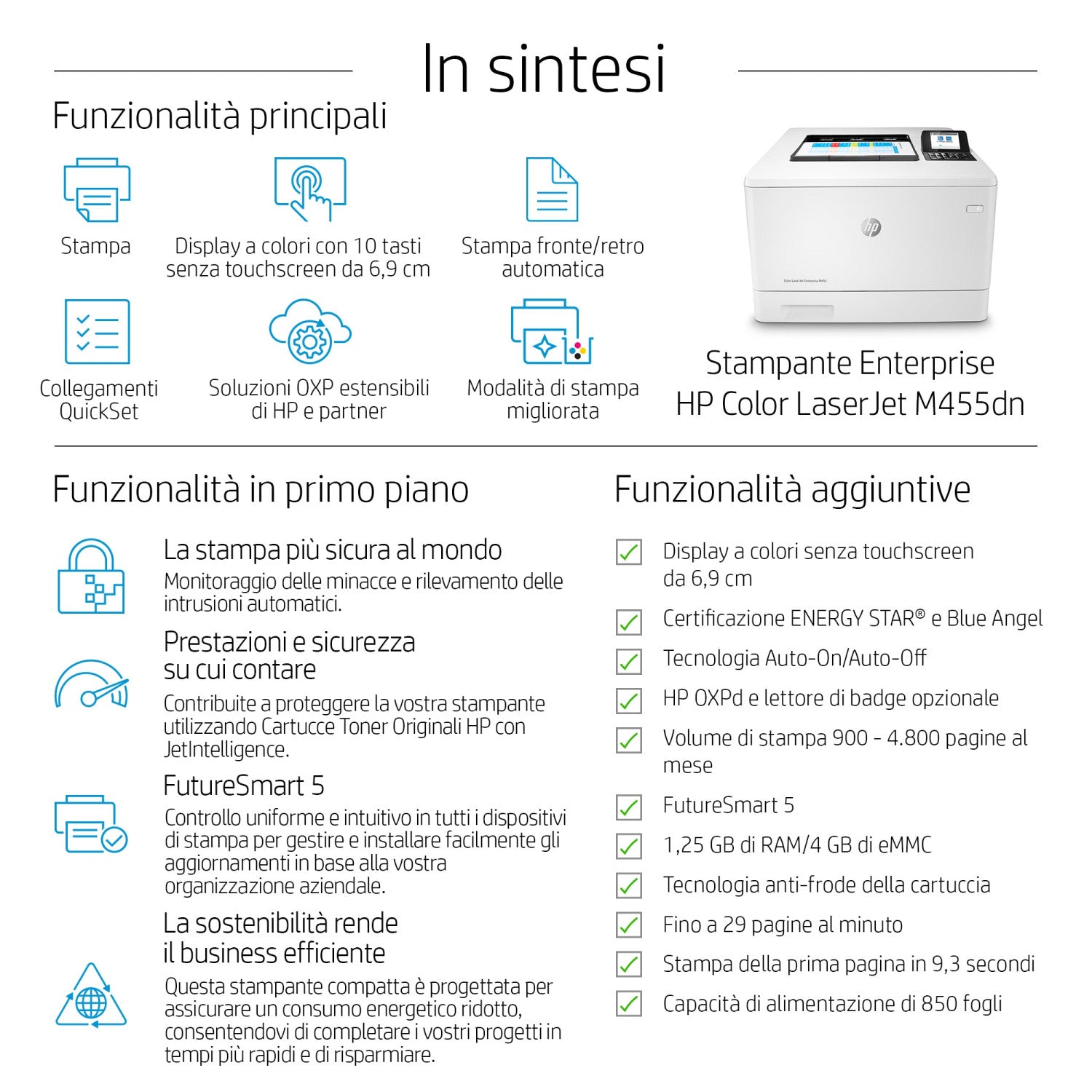 HP 3PZ95A Stampante Color LaserJet Enterprise M455dn a Colori 600x600 DPI A4 Bianco