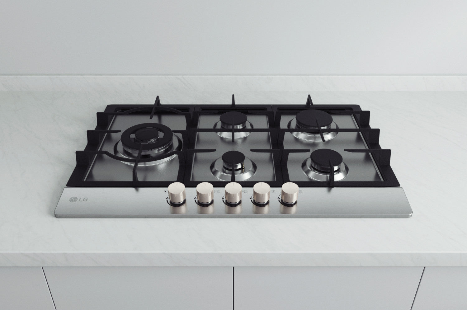 LG CBGZ3016S Piano cottura a gas 75cm, 11,5kW, 5 bruciatori, Griglie in ghisa, Piatto inox