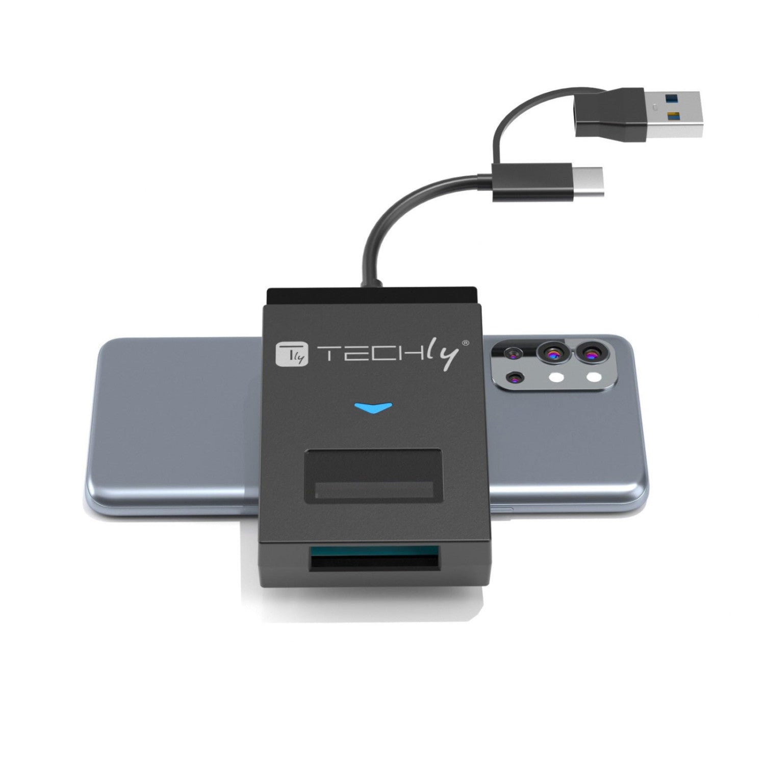Techly Adattatore USB-A/USB-C a NVMe/SATA M.2 con Lettore Memorie SD/TF Nero