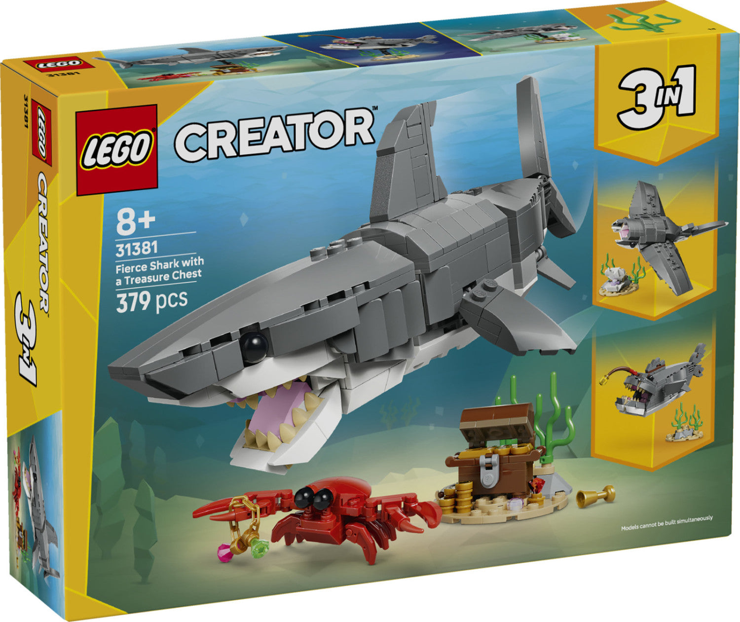LEGO Creator 3 in 1 Squalo con Scrigno del Tesoro 31381 Set da Costruzione 379 Pezzi dai 8 Anni