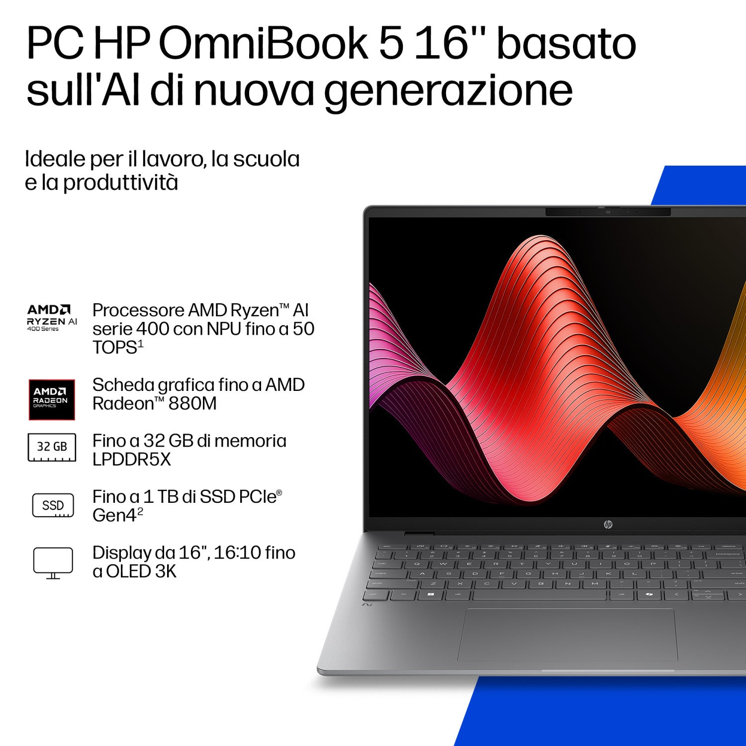 HP E0BL1EA laptop Copilot+ PC AMD Ryzen AI 7 445 Computer portatile 40,6 cm (16") 2K 16 GB LPDDR5x-SDRAM 1 TB SSD Wi-Fi 6 (802.11ax) Windows 11 Home Argento