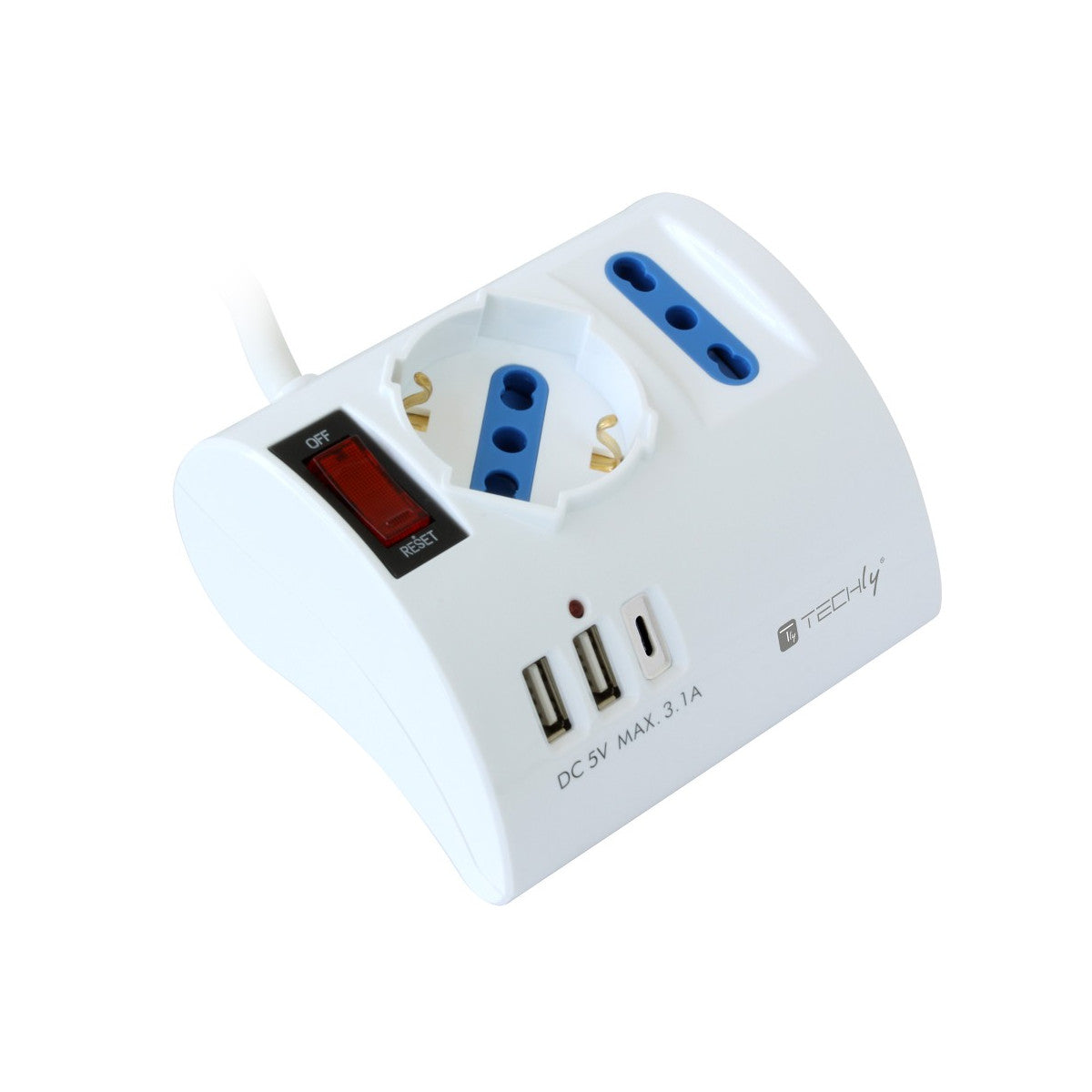Techly Multipresa da Tavolo 3 Posti con 2 Porte USB-A e 1 Porta USB-C QC3.0