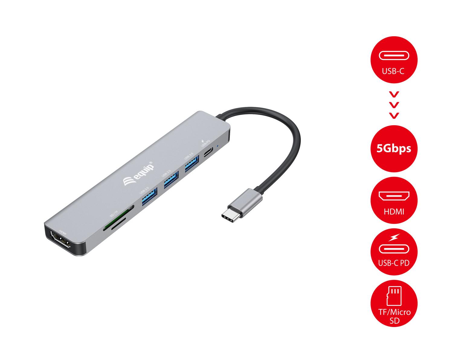 Equip 133494 replicatore di porte e docking station per laptop Cablato USB 3.2 Gen 1 (3.1 Gen 1) Type-C Argento