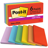 Post-It Foglietti Super Sticky Playful 655-6SS-PLAY - 76x127 mm - 6 Blocchetti da 90 Fogli - Colori Assortiti
