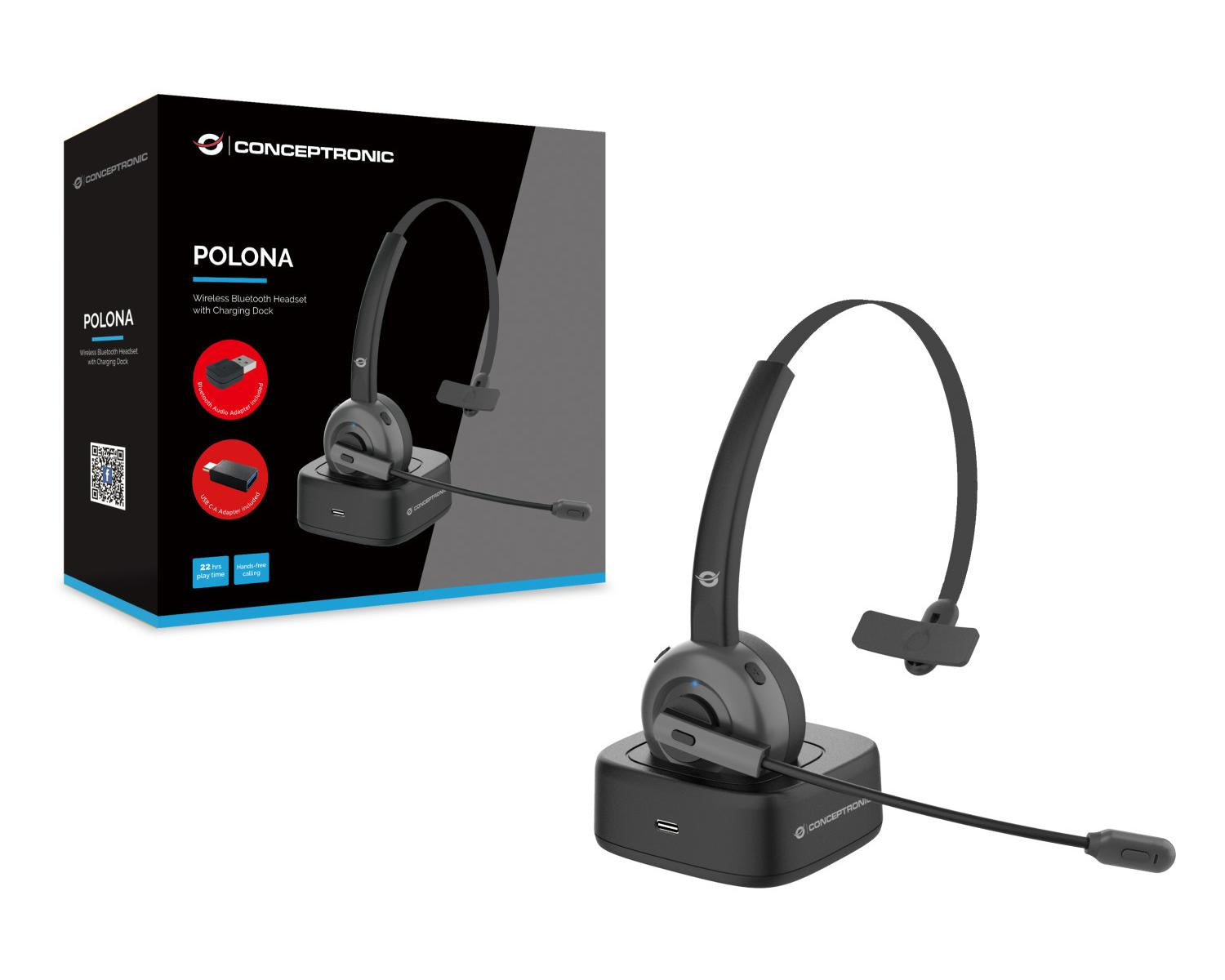 Conceptronic POLONA03BDA cuffia e auricolare Cuffie Wireless A Padiglione Ufficio Bluetooth Base di ricarica Nero