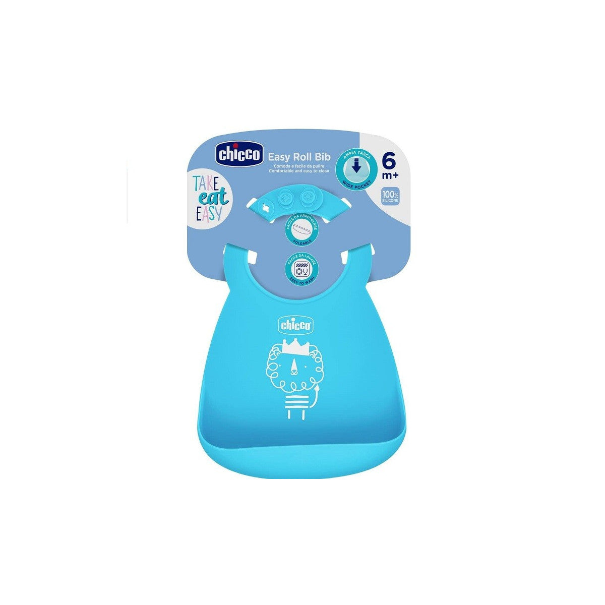 Chicco Bavaglino Easy Roll In Silicone Con Tasca Neutro 6m