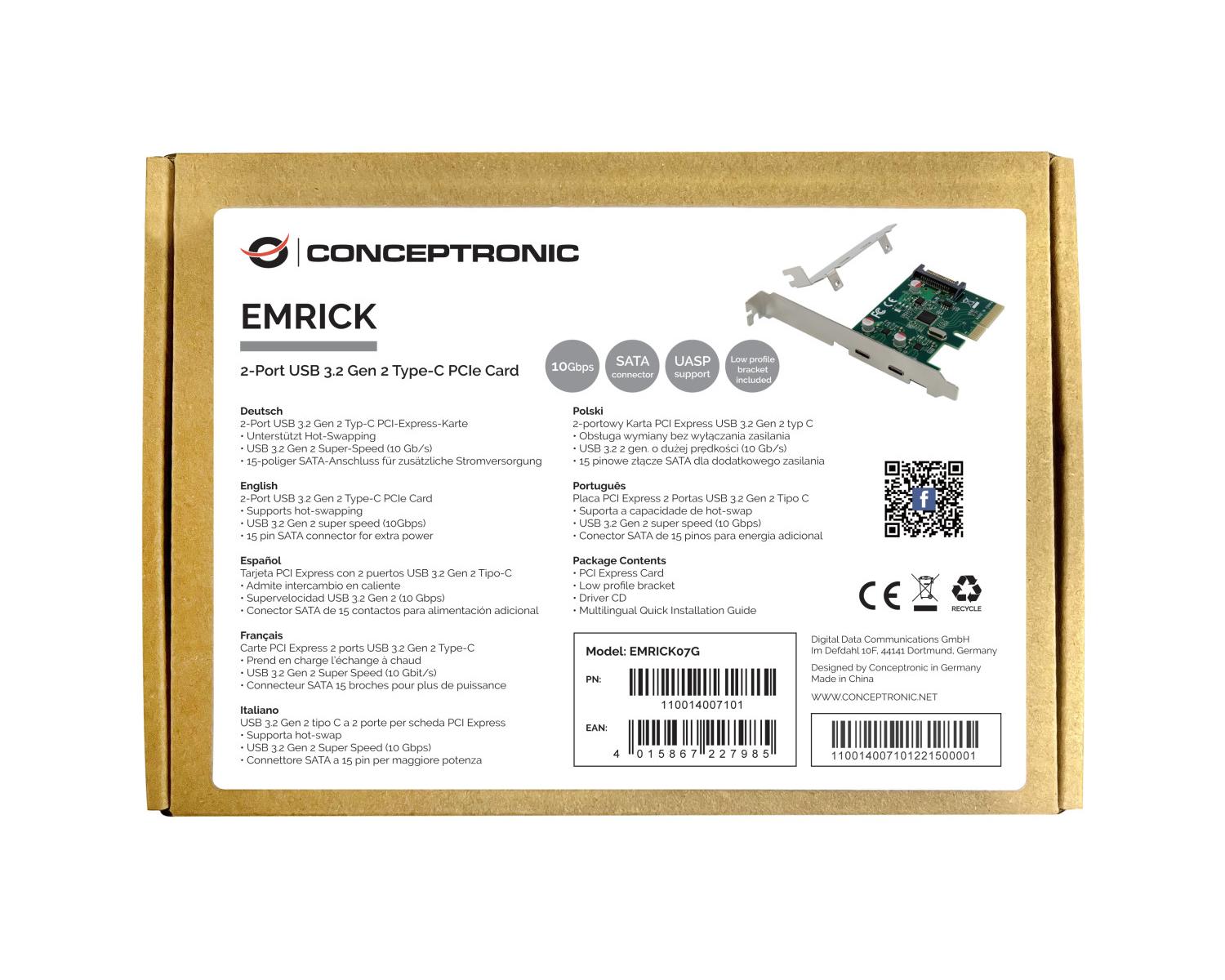 Conceptronic EMRICK07G scheda di interfaccia e adattatore Interno USB 3.2 Gen 2 (3.1 Gen 2)
