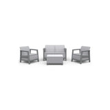 Keter Scandi Linea Lounge Set 4 Pezzi Con Cuscini - 2 Poltrone, Divano 2 Posti, Tavolino Contenitore - Effetto Jute - Grigio Chiaro