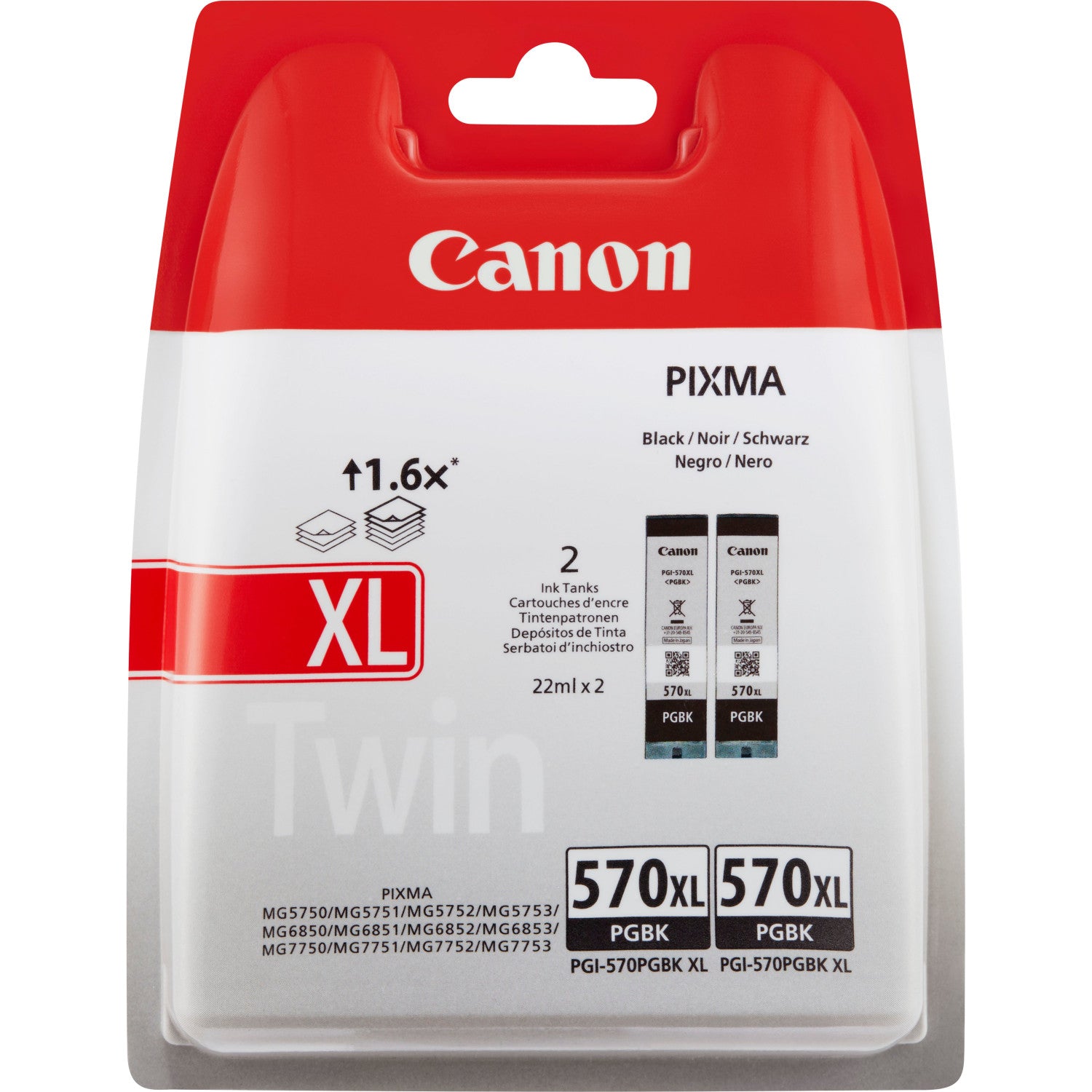 Canon Cartuccia d'inchiostro nero a resa elevata PGI-570BK XL (confezione doppia)