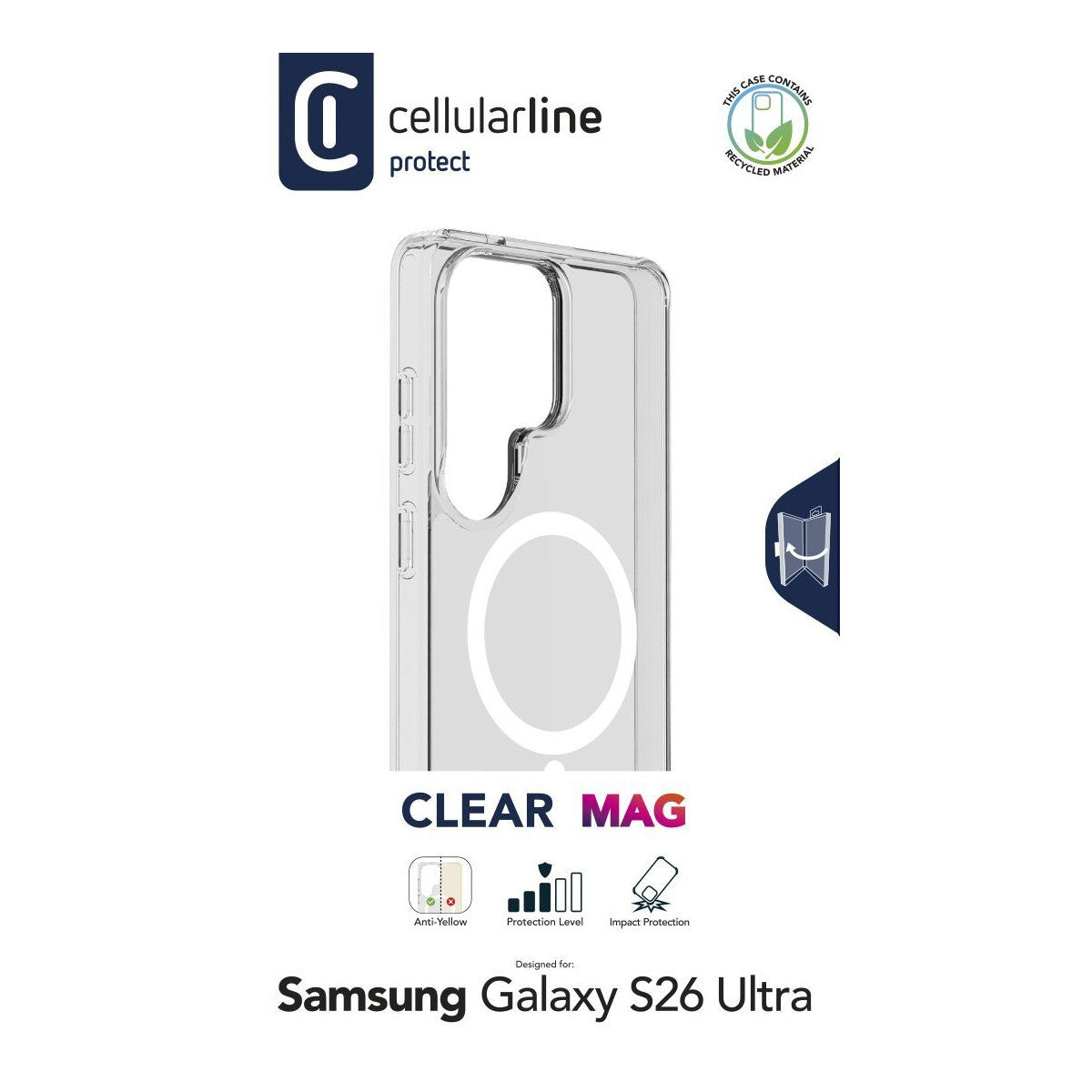 Cellularline Clear Mag - Galaxy S26 Ultra Custodia trasparente ultra resistente con bordo in gomma, compatibile con ecosistema Qi2 e accessori magnetici, trattata contro l ingiallimento.
