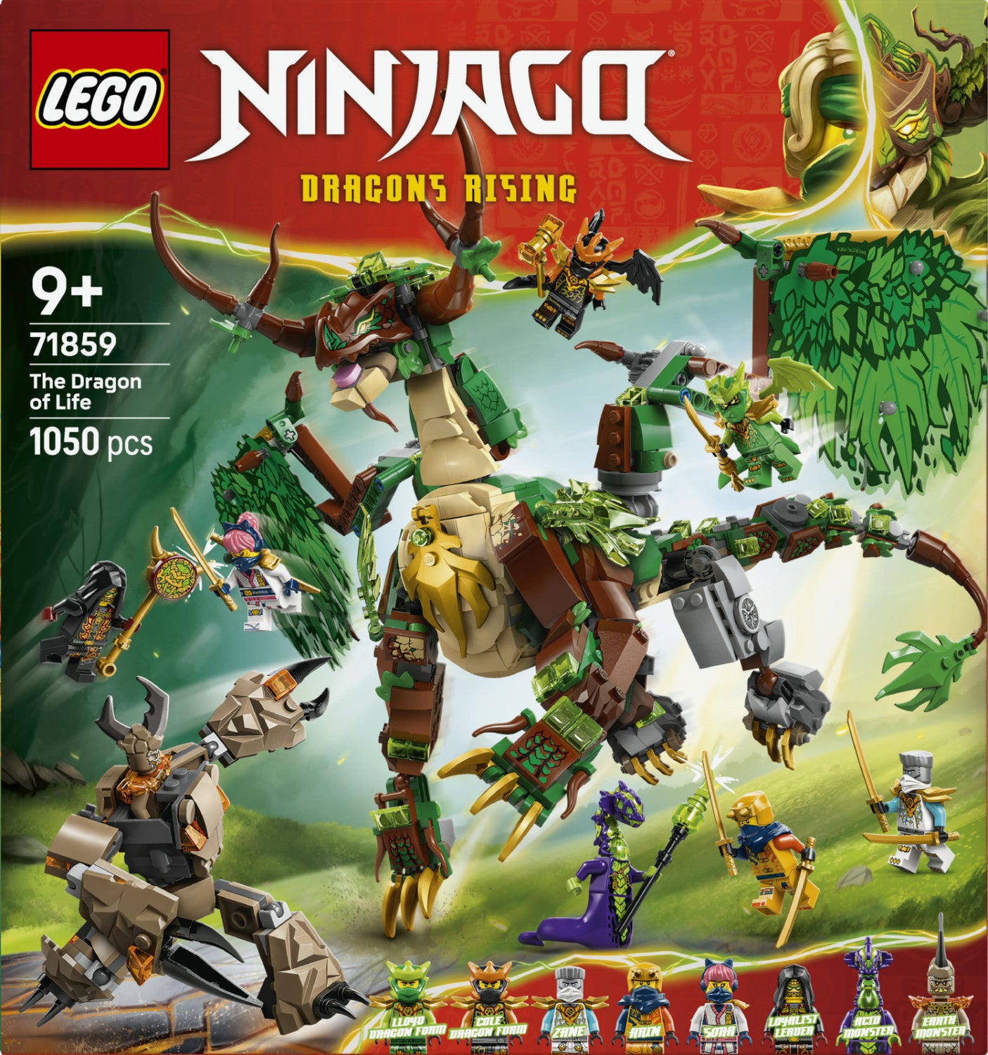 LEGO Ninjago Drago Della Vita 71859 - Action Figure Drago Verde, Mini Mech, 8 Minifigure, 1050 Pezzi, 8 Anni