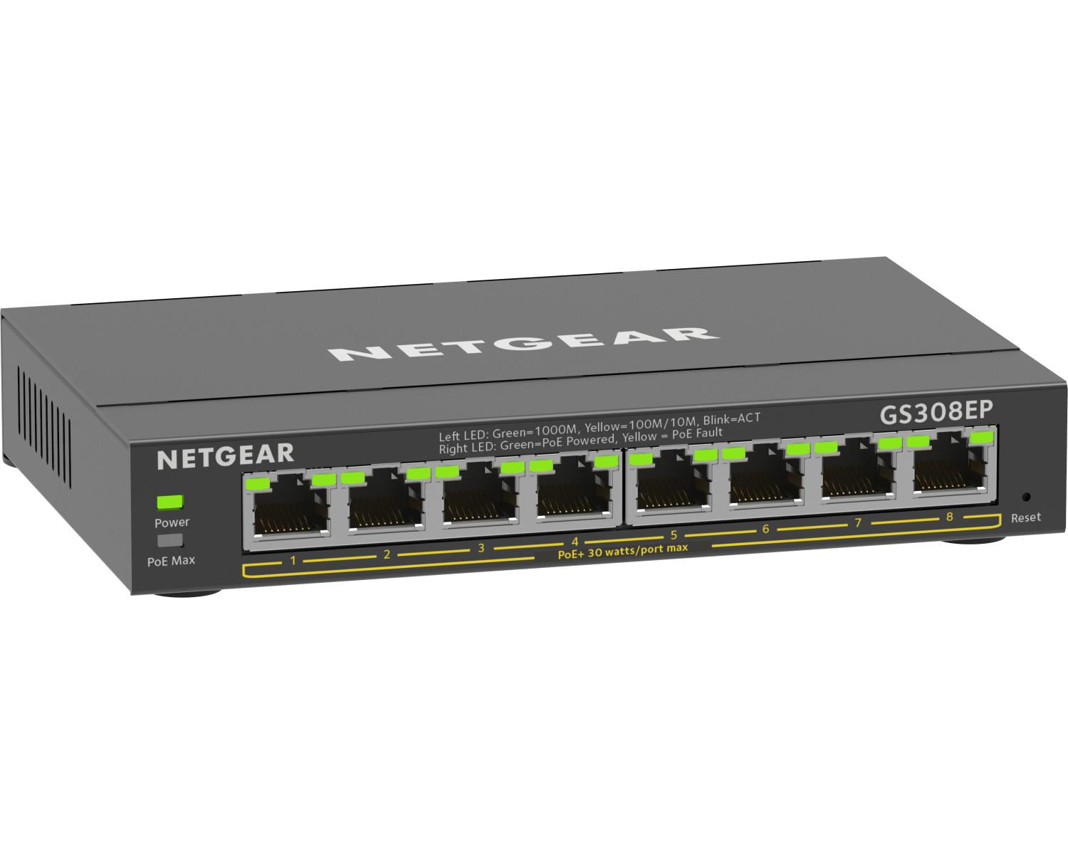NETGEAR 8-Port Gigabit Ethernet PoE Plus Switch (GS308EP) Gestito L2/L3 Gigabit Ethernet (10/100/1000) Supporto Power over Ethernet (PoE) Nero