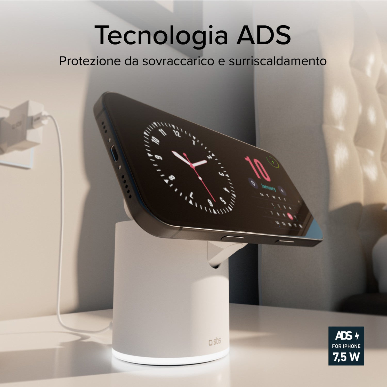 SBS TEWIRMAGFOLD2IN1 Caricabatterie per dispositivi mobili Auricolare, Smartphone Bianco USB Carica wireless Ricarica rapida Interno