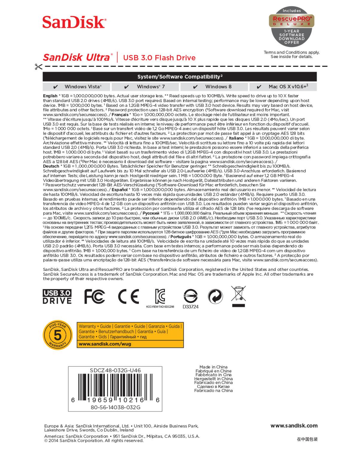 Sandisk B00YHR9WQA Pendrive 32Gb Cruzer Ultra Usb 3 0 Nero