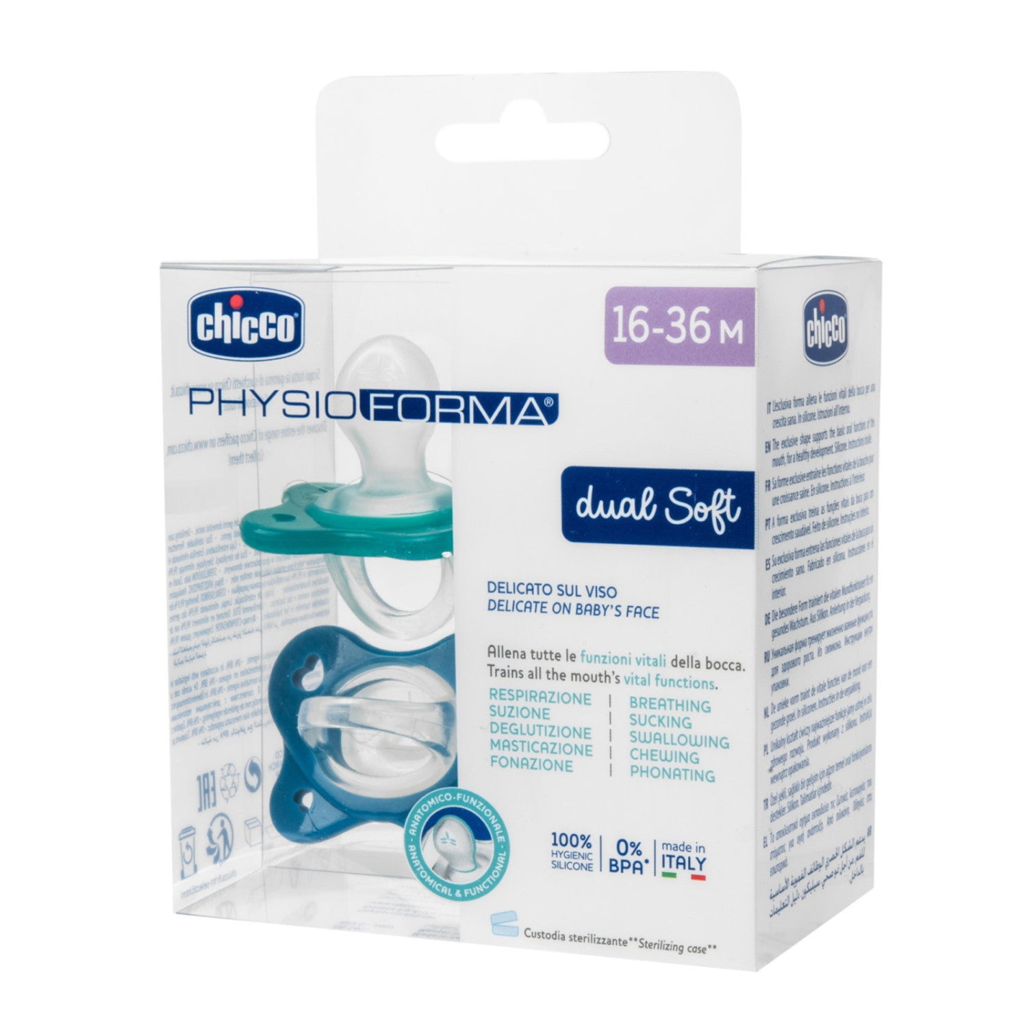 Chicco Succhietto Physioforma Dual Soft 16-36M Azzurro 2 Pezzi