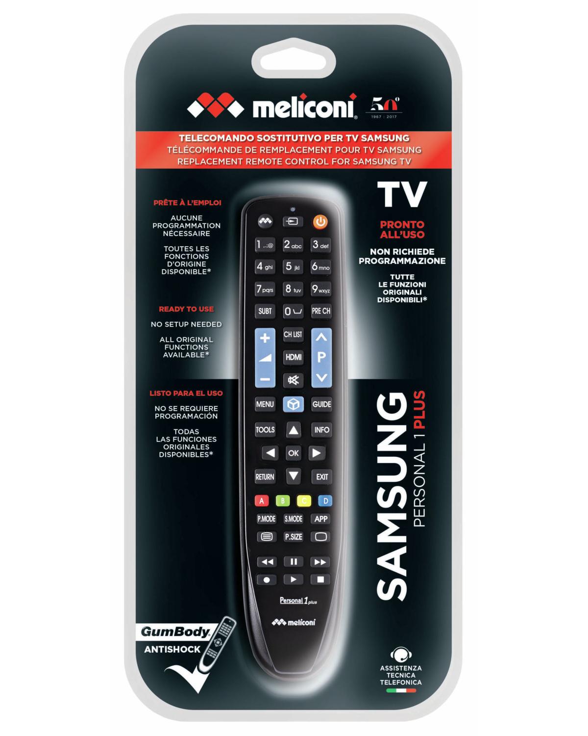 Meliconi Gumbody Personal 1 Plus Telecomando IR Wireless TV Nero
