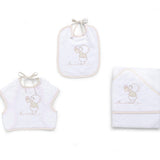 Italbaby Set Regalo 3 Pezzi Bear Avorio - Asciugamano Con Cappuccio, Pettorina E Bavaglino Ricamati In Cotone Spugna