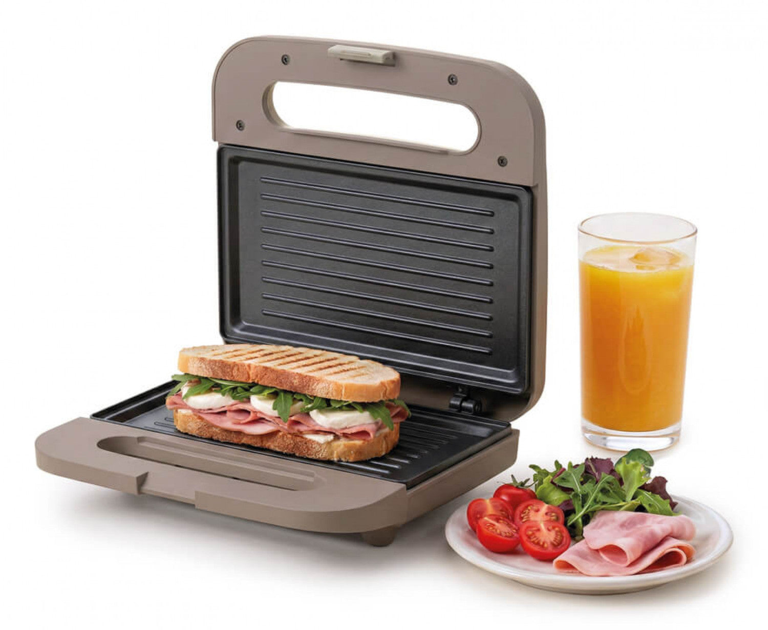 Ariete 1971 Tostiera Breakfast Wood, Griglia Elettrica Panini, 750W, Effetto Legno, Piastra Antiaderente Grill 23x13cm, Riponimento Verticale, Tortora
