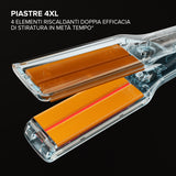 Bellissima Imetec Absolute, Piastra per capelli professionale con piastre 4XL, Infrarossi e tecnologia a ioni, Controllo del calore, Rivestimento in ceramica e cheratina, 4 Temperature, Beauty bag