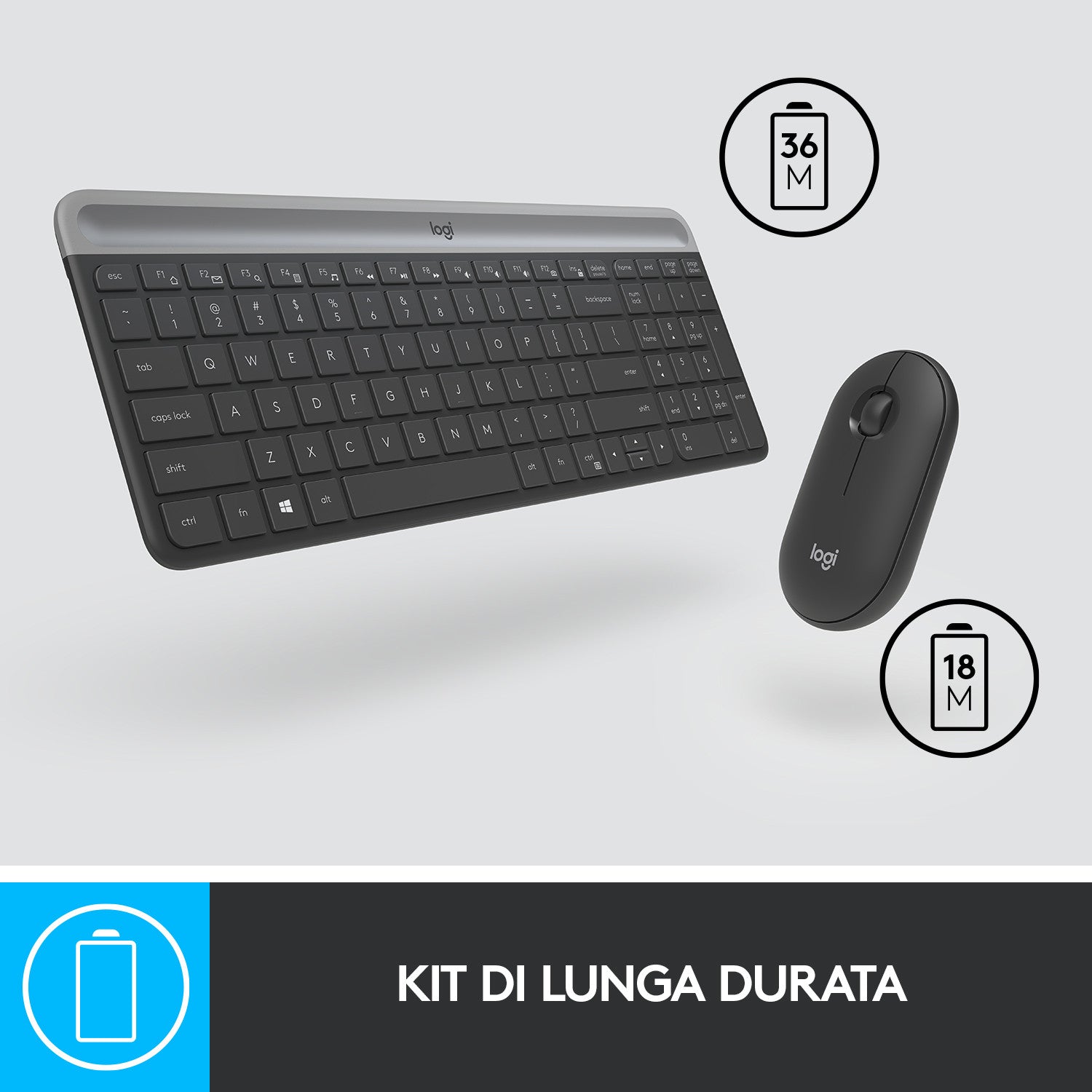 Kit Mouse e Tastiera Logitech MK470 Wireless per Windows Italiano QWERTY Grigio