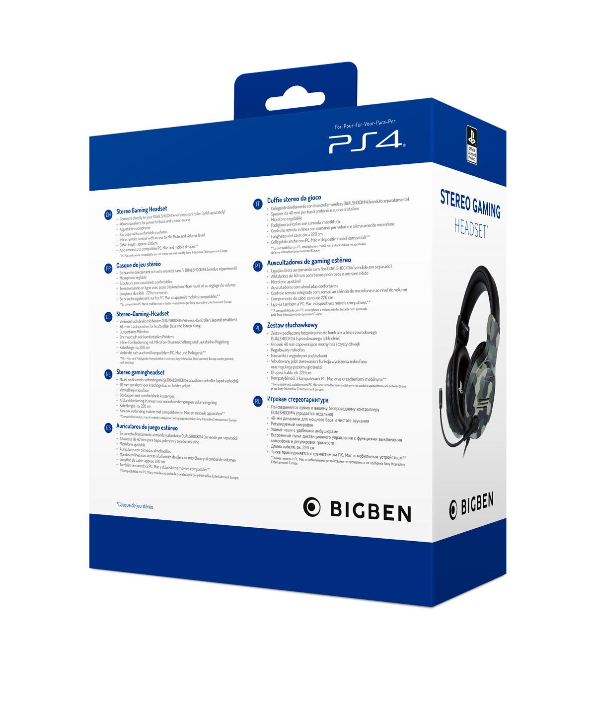 Bigben Interactive PS4OFHEADSETV3G cuffia e auricolare Cablato A Padiglione Giocare Mimetico