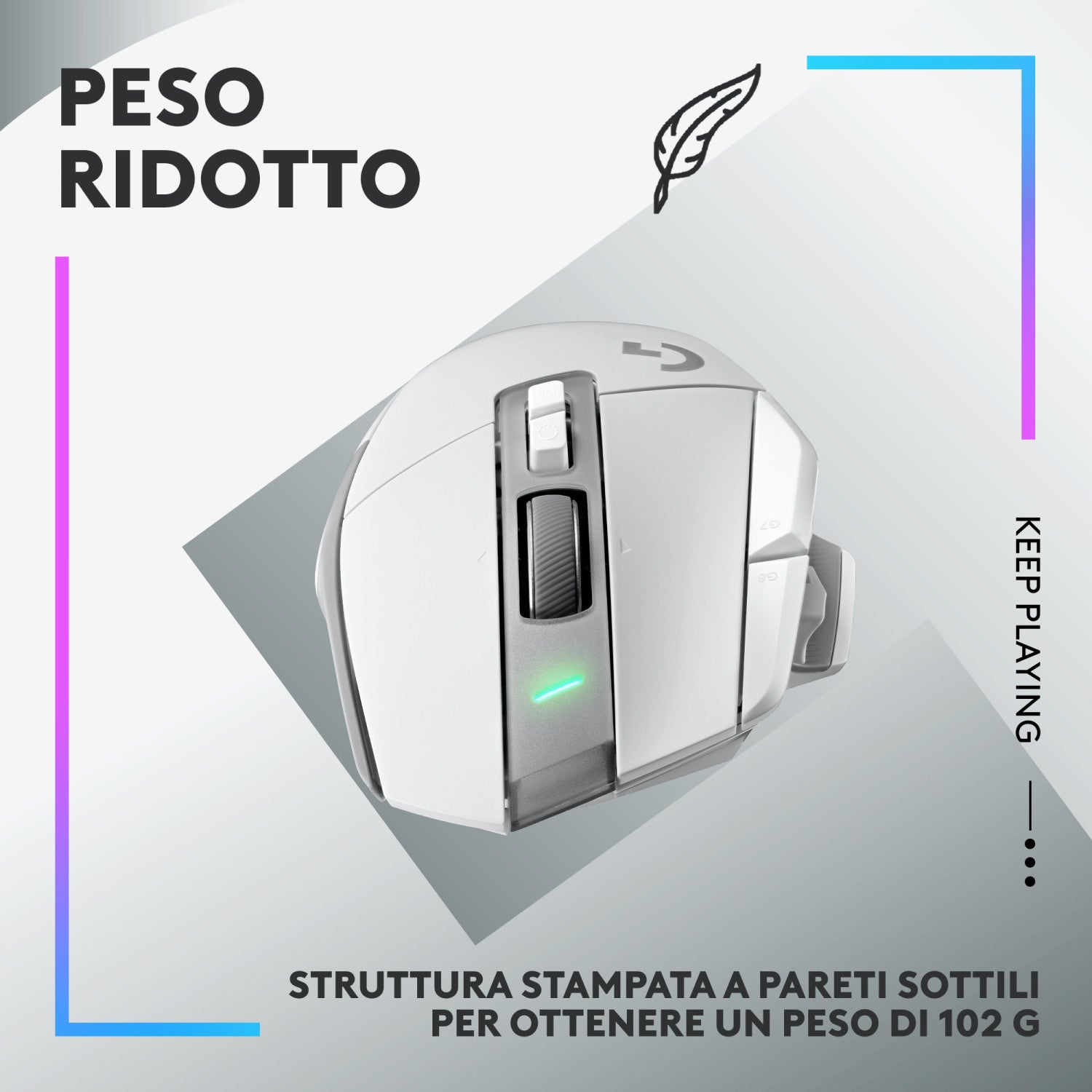 Logitech G G502 X Lightspeed Mouse Mano Destra RF Wireless Ottico 25600 DPI Bianco