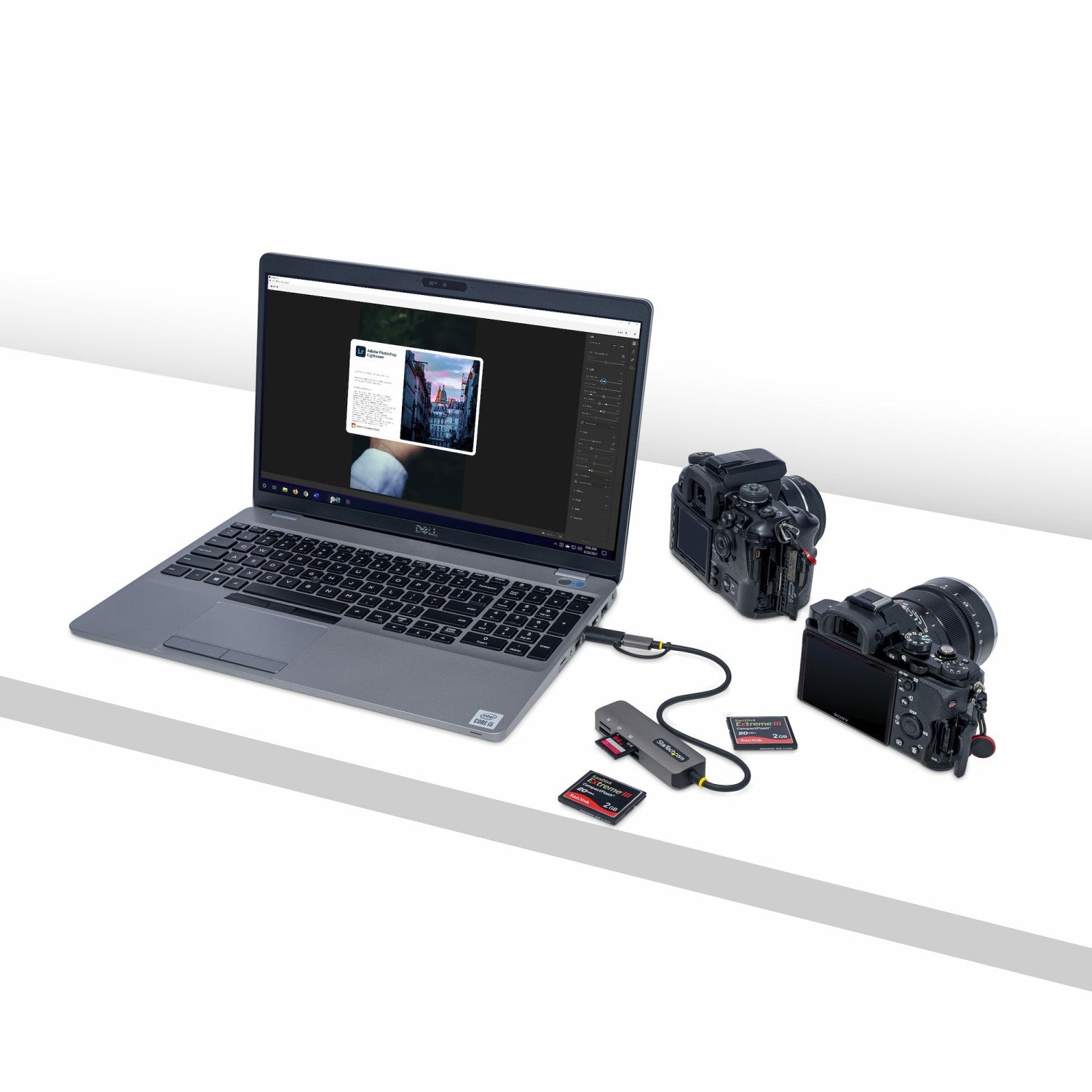 StarTech.com Lettore di schede di memoria multimediale USB 3.0, lettore di schede SD.microSD.CompactFlash, adattatore portatile di schede USB 5Gbps, lettore esterno di schede USB-C con adattatore USB-A collegato