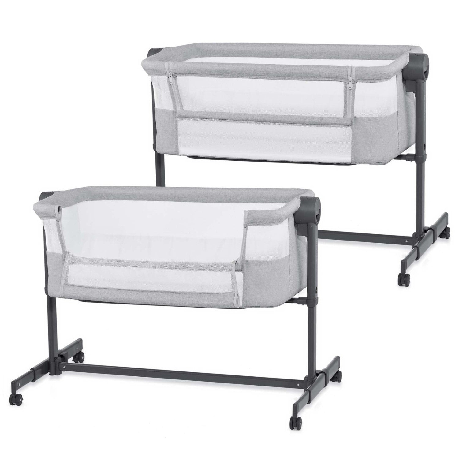 Kinderkraft Nestee Up 2 Culla Co-Sleeping 2 in 1, 5 Livelli di Altezza, 4 Ruote, con Materasso, Grigio Chiaro