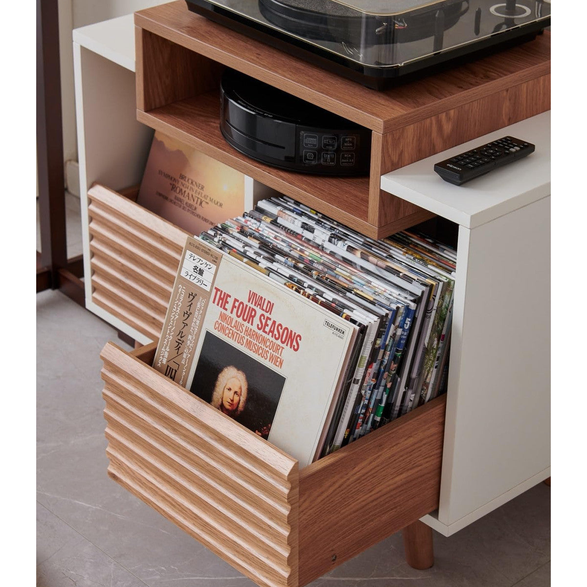Norstone Oslo 800 Mobile Porta Vinili Hi-Fi 2 Cassetti 160 Dischi Bianco/Rovere Chiaro 80x64x40 cm