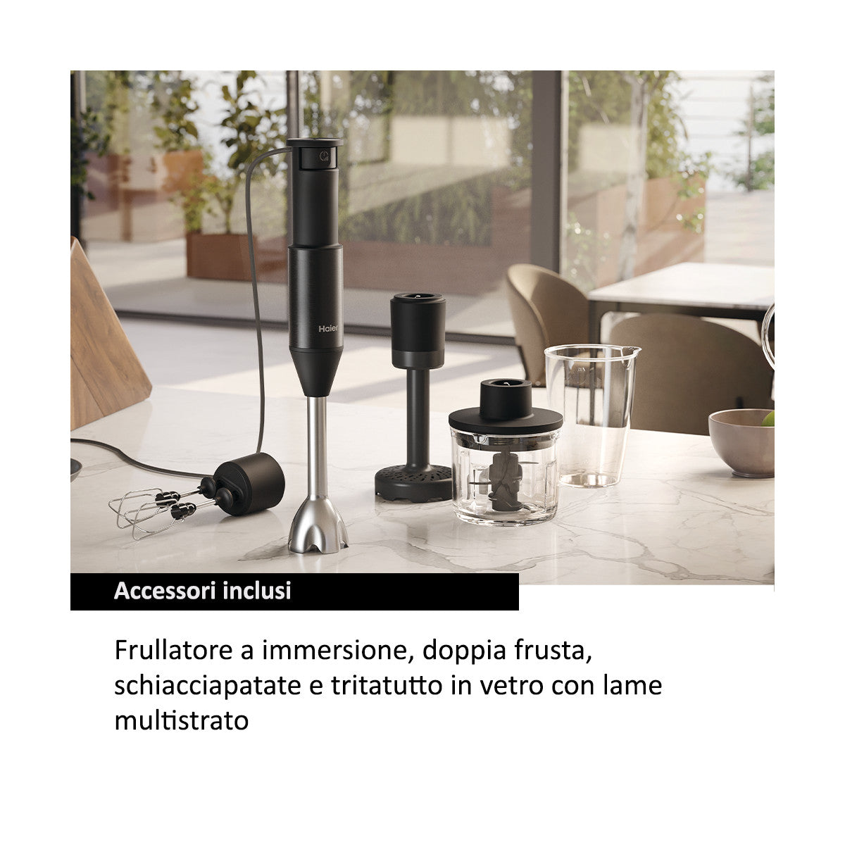 Haier I-Master Series 5 Frullatore a immersione I-Master Serie 5 Nero, 3 lame in acciaio inox, becher 0,9 L, Accessoriato Venduto come Grado C 8059019065465