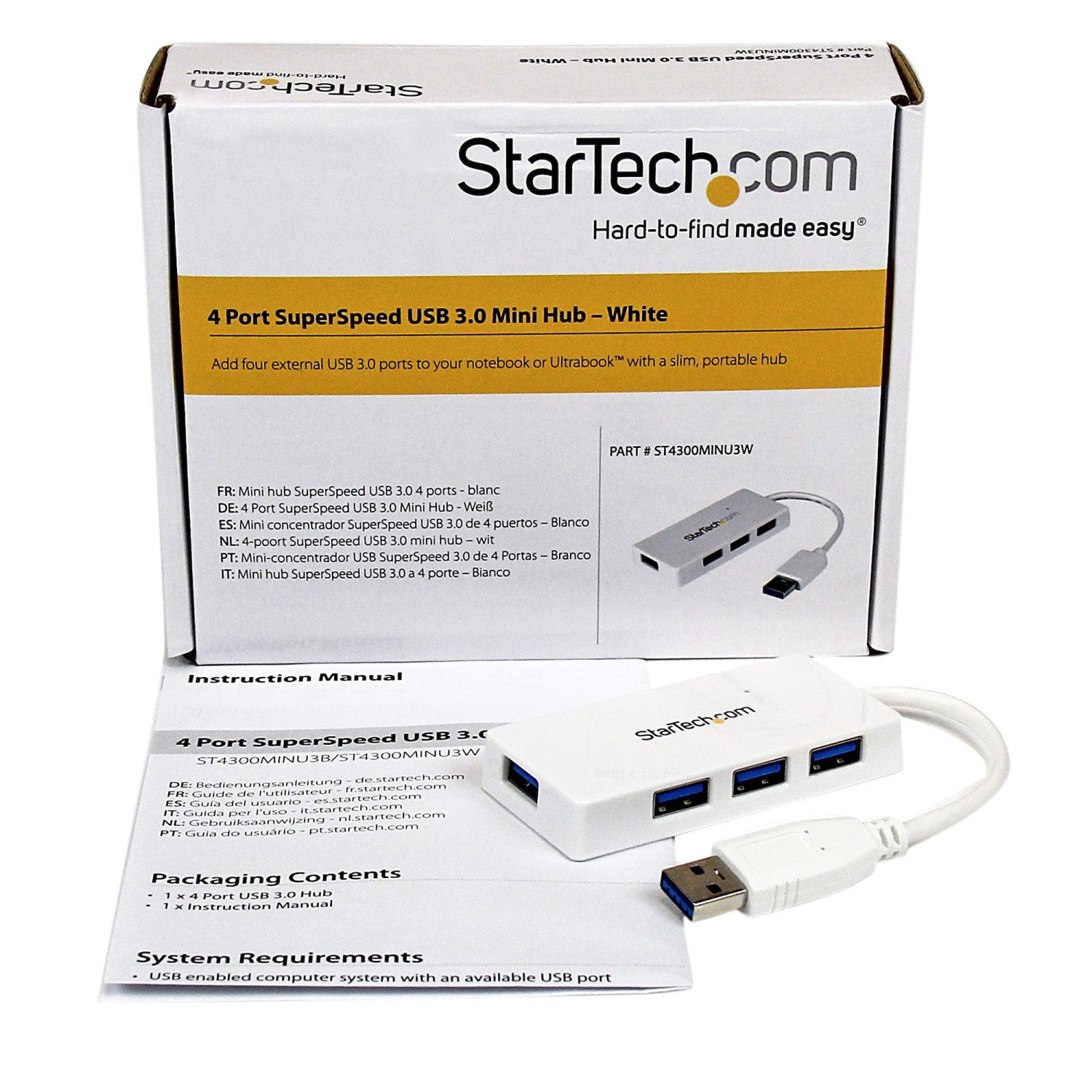 StarTech.com ST4300MINU3W hub di interfaccia USB 3.2 Gen 1 (3.1 Gen 1) Type-A 5000 Mbit/s