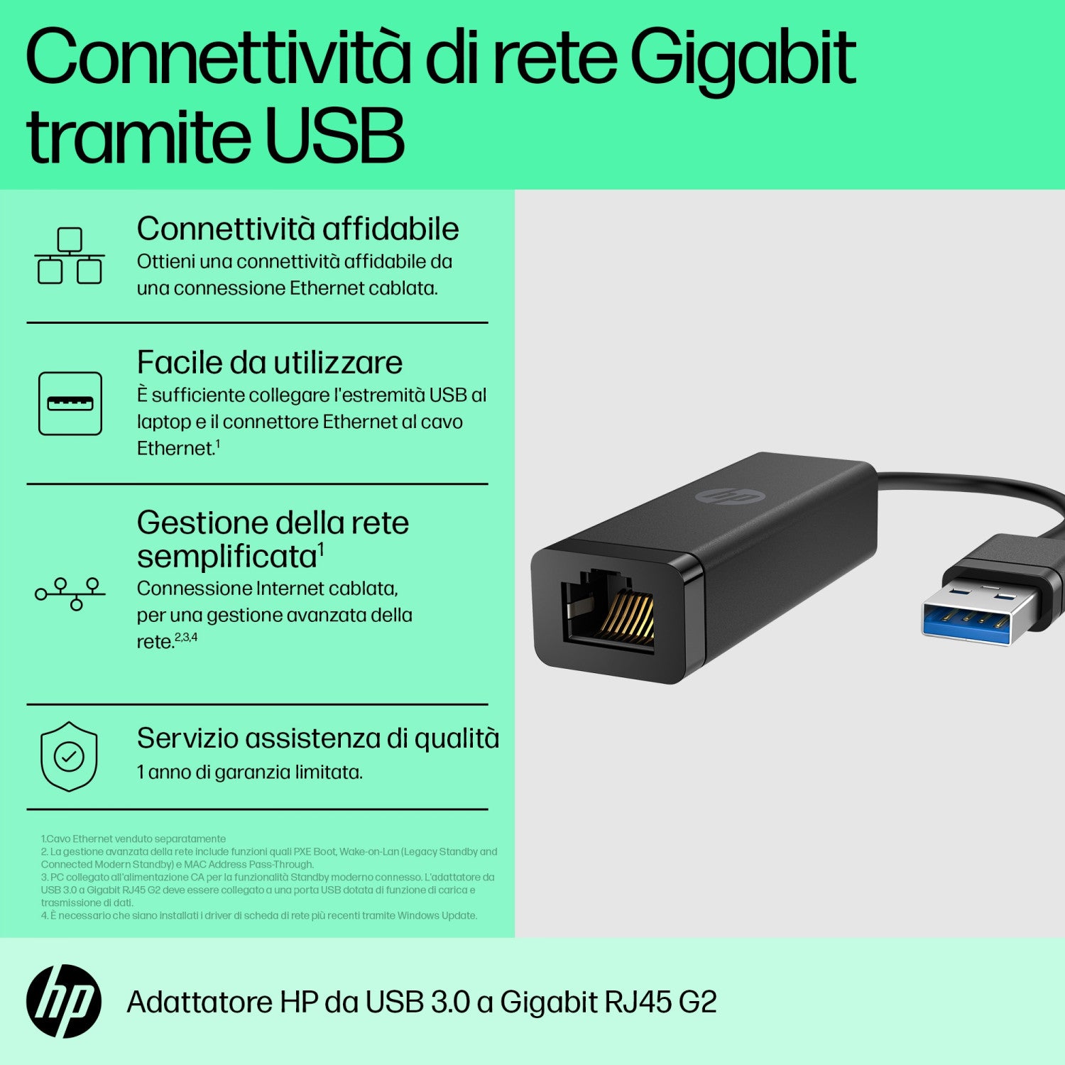 HP USB 3.0 to Gigabit RJ45 Adapter G2 Ethernet