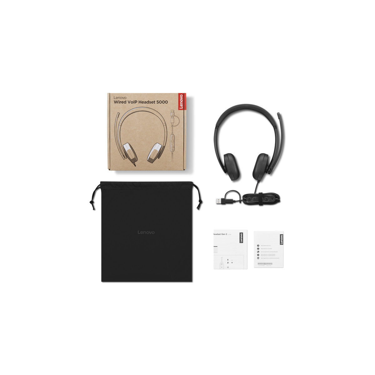 Lenovo VoIP Headset 5000 Auricolare Cablato A Padiglione Ufficio USB tipo-C Nero