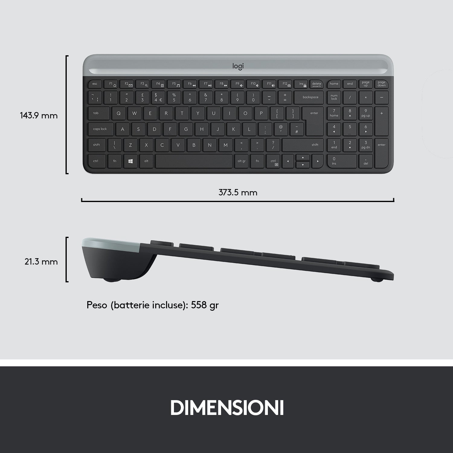 Kit Mouse e Tastiera Logitech MK470 Wireless per Windows Italiano QWERTY Grigio