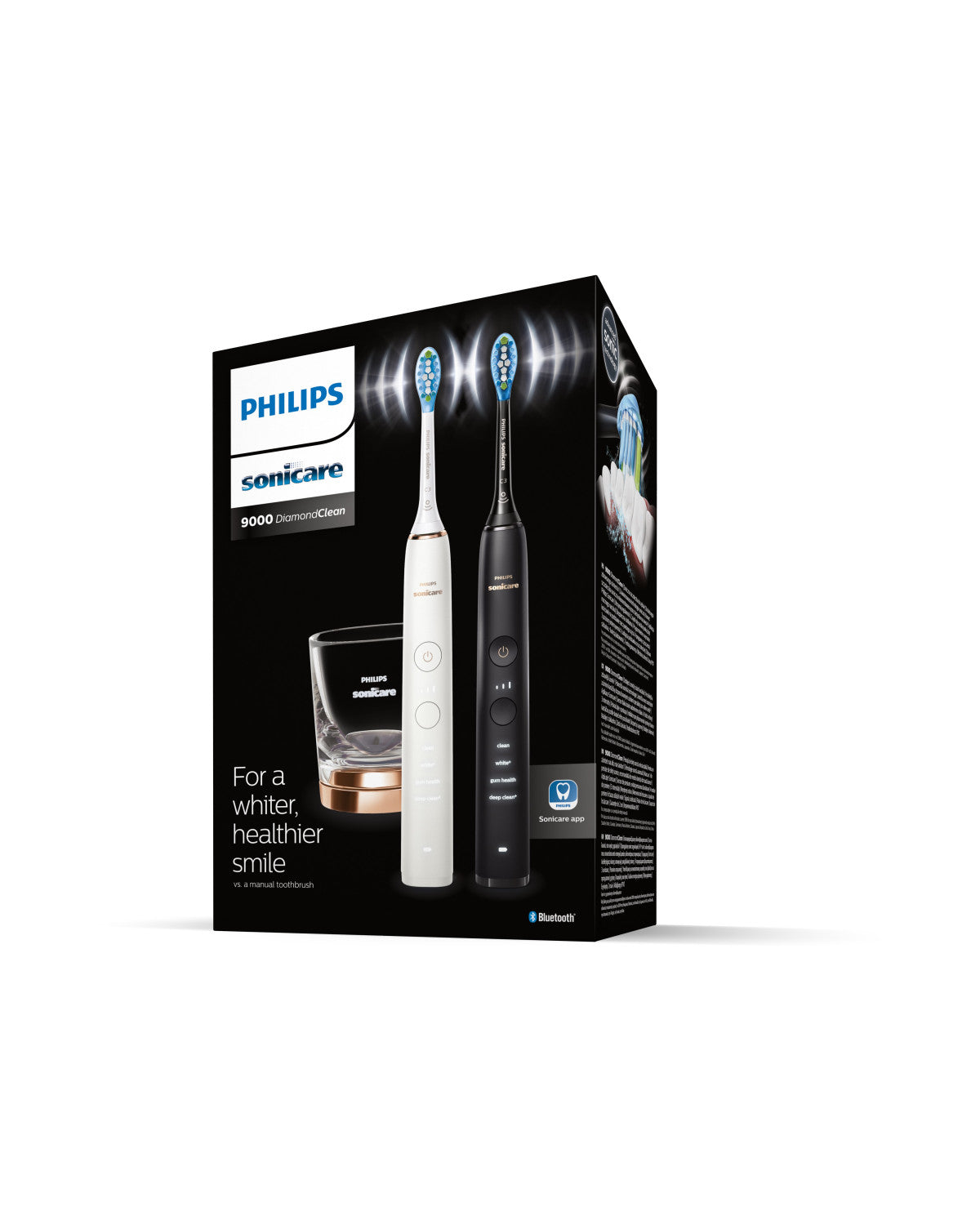 Philips Sonicare DiamondClean serie 9000 Sonicare Spazzolini Elettrici Sonici con App, confezione da 1 spazzolino bianco e 1 spazzolino nero HX9914/57