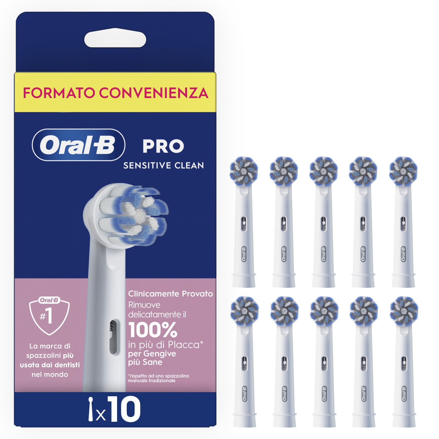 Oral-B Testina Di Ricambio PRO Sensitive Clean Bianca, Confezione Da 10 Testine