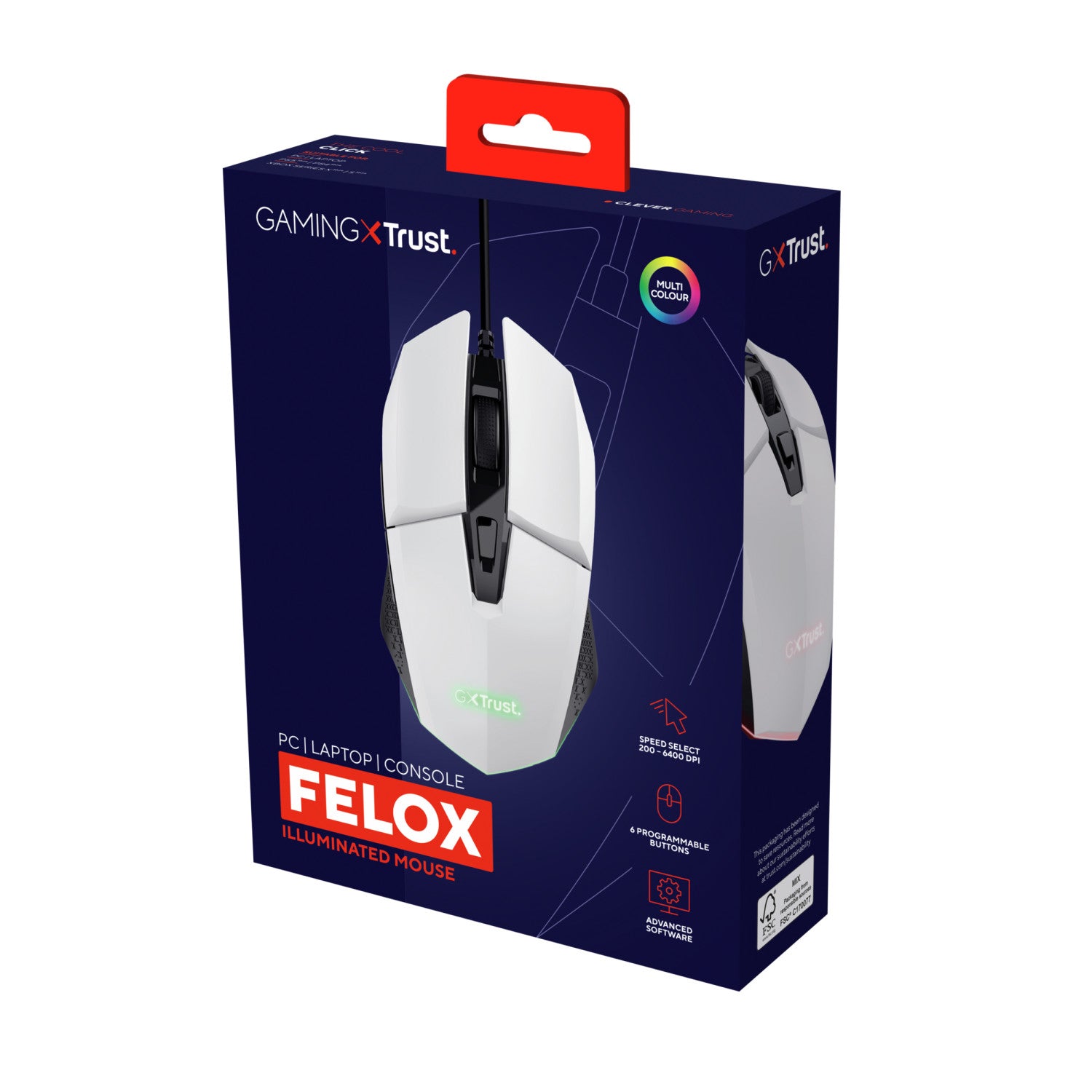 Trust GXT 109W Felox mouse Mano destra USB tipo A Ottico 6400 DPI