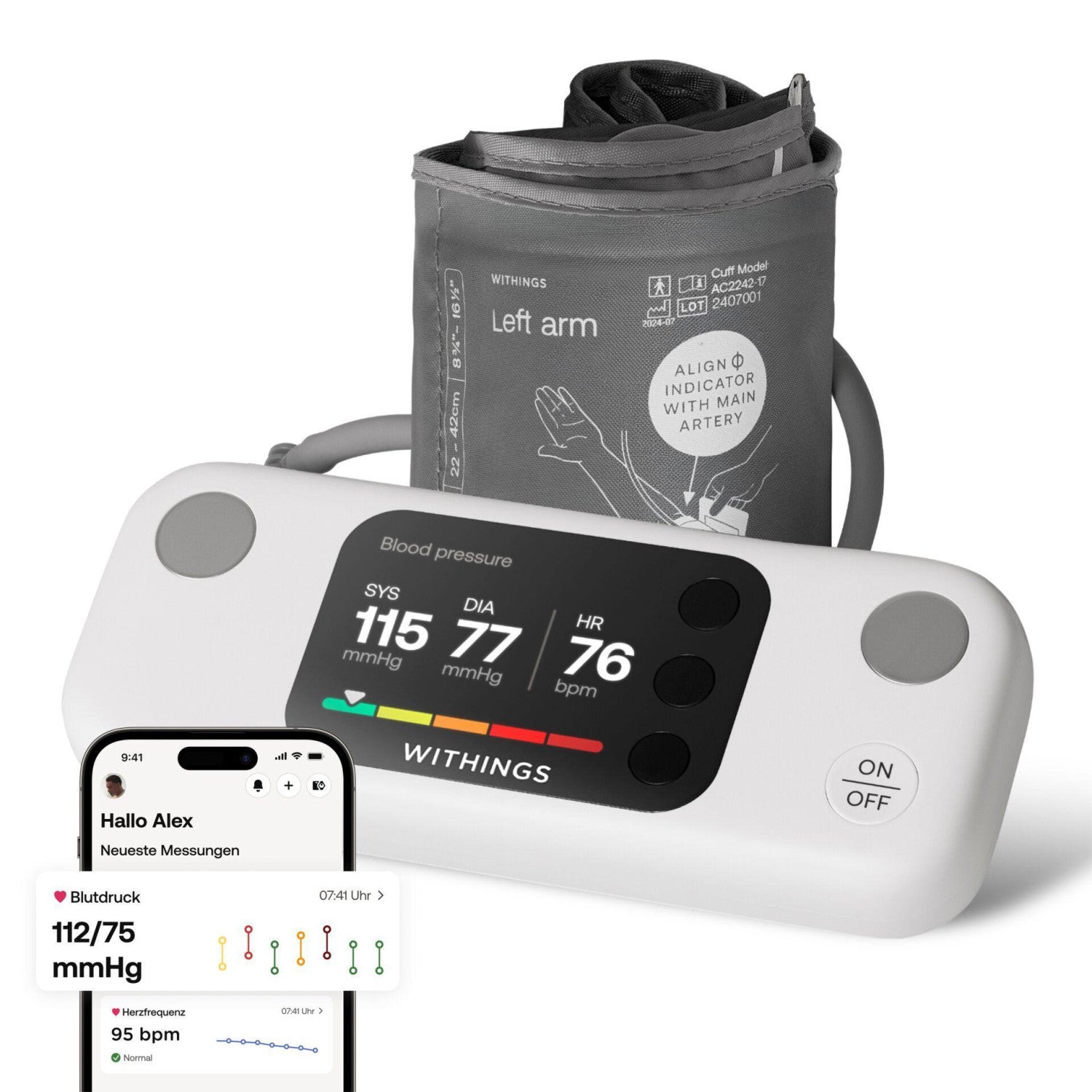 Withings WPM07-08-ALL-INT misurazione pressione sanguigna Arti superiori Misuratore di pressione sanguigna automatico 16 utente(i)