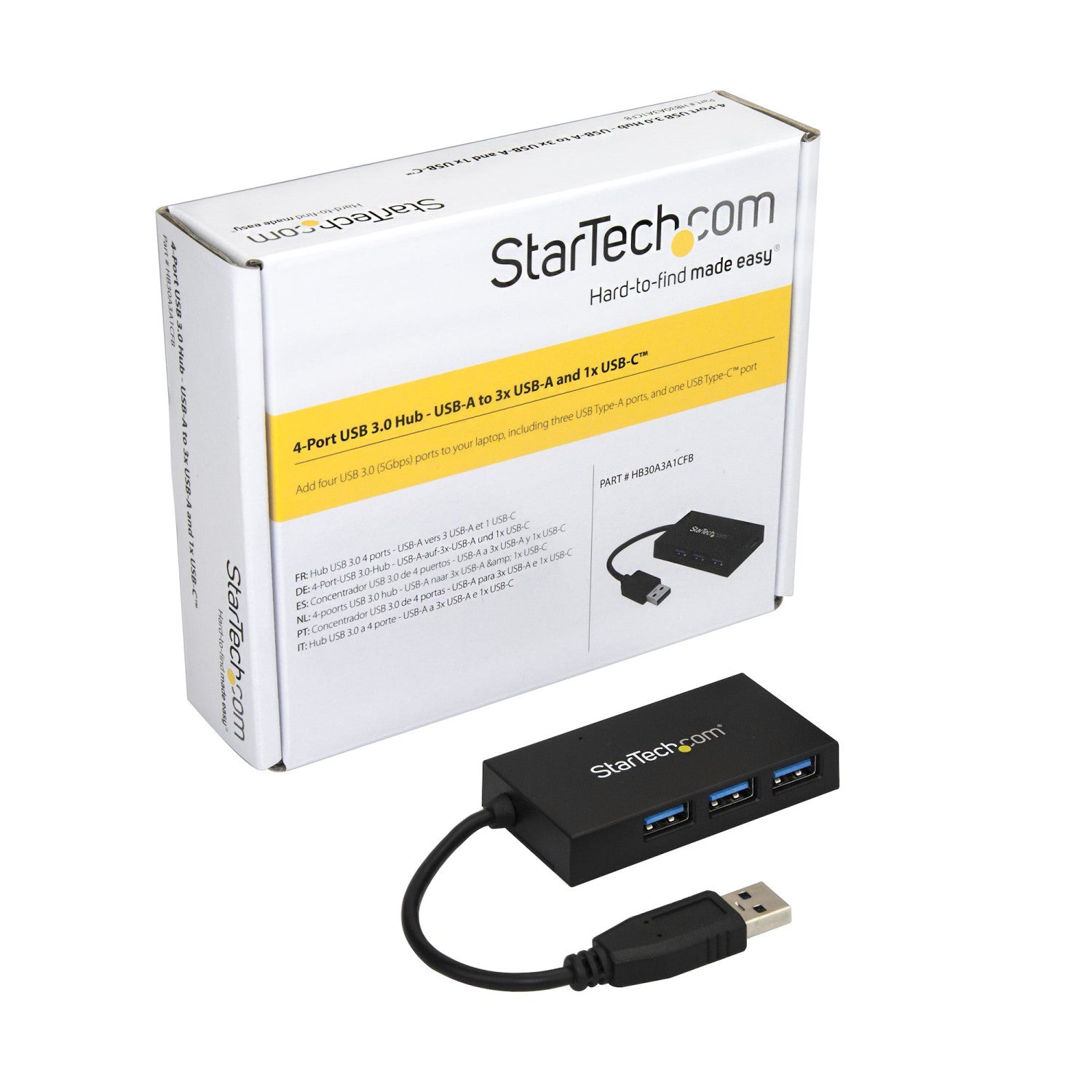 StarTech.com HB30A3A1CFB hub di interfaccia USB 3.2 Gen 1 (3.1 Gen 1) Type-A 5000 Mbit/s Nero