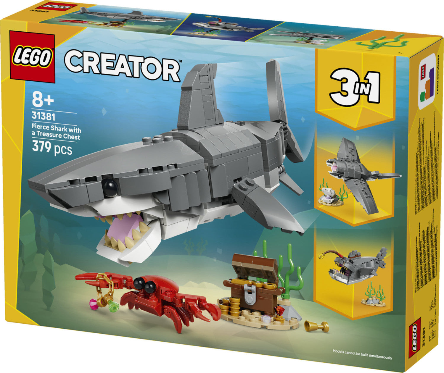 LEGO Creator 3 in 1 Squalo con Scrigno del Tesoro 31381 Set da Costruzione 379 Pezzi dai 8 Anni