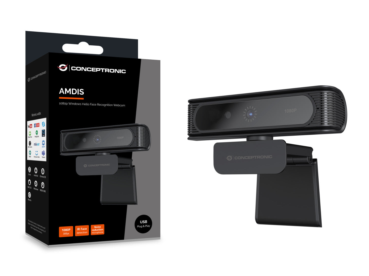 Conceptronic AMDIS09B webcam 2 MP 1920 x 1080 Pixel USB 2.0 Nero