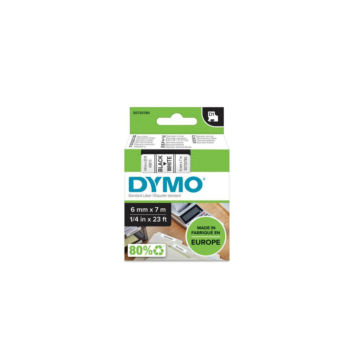 DYMO D1 Standard - Black on White - 6mm nastro per etichettatrice